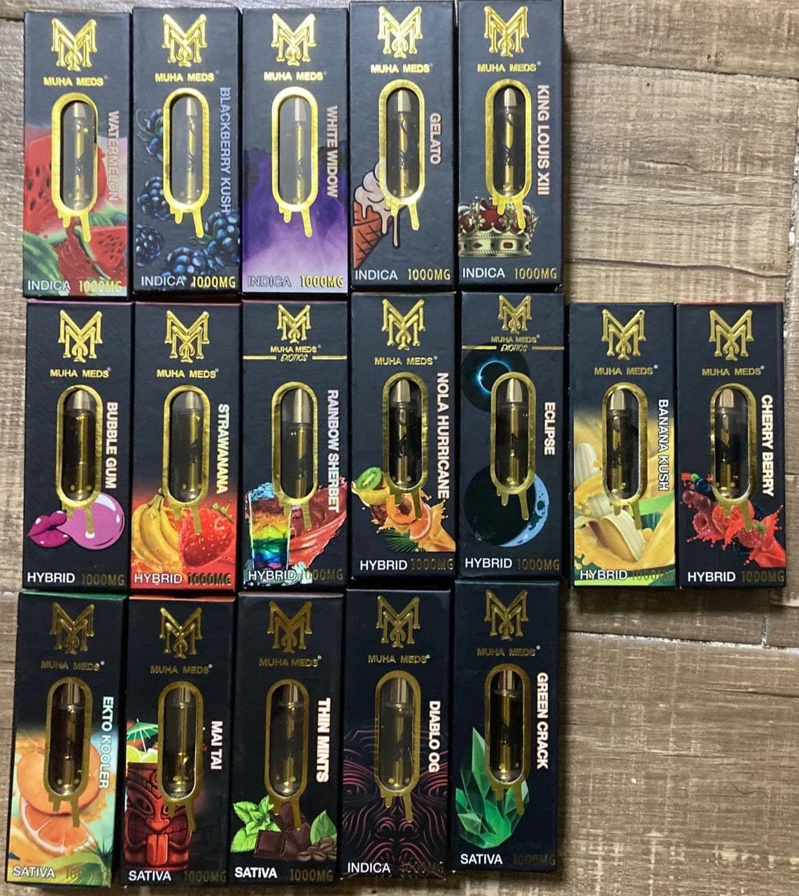 Muha Meds Vape Embalaje del cartucho Atomizer 510 carros de resina en vivo de la batería cartuchos de 0.8ml de rosca depósito de oro de la bobina de cerámica de aceite espeso vacío