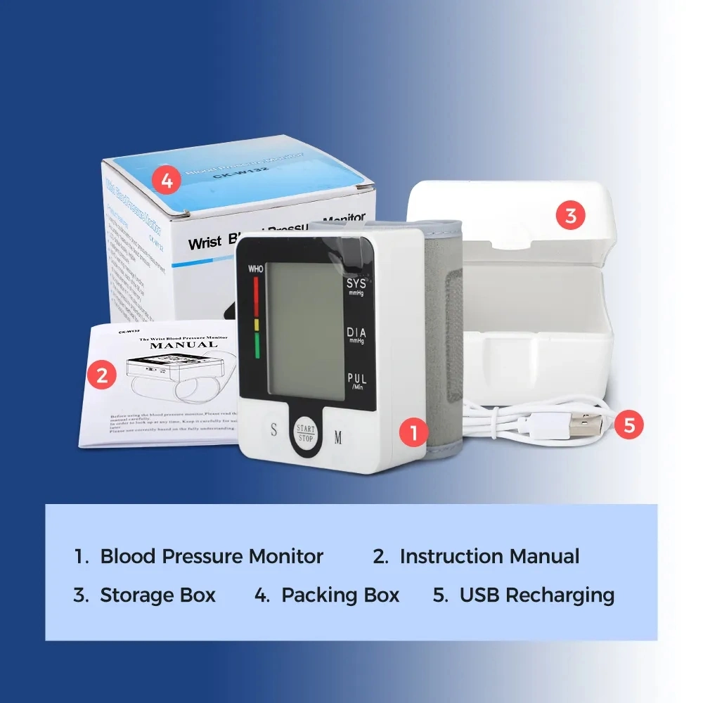 CE ISO Approved Medical Wrist Sphygmomanometer Wireless Blood Pressure Monitor Electric Plastic Customized LCD Household 2 Years