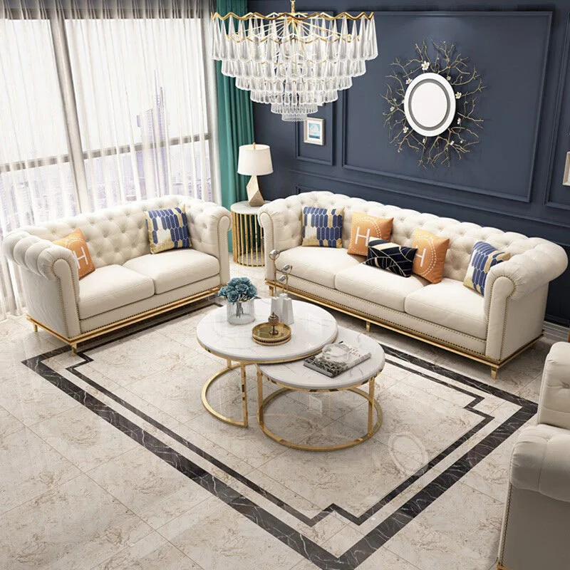 Polsterung Knöpfe Sofa-Set Stoff Sitze Wohnzimmer Möbel Amerikanisch Design