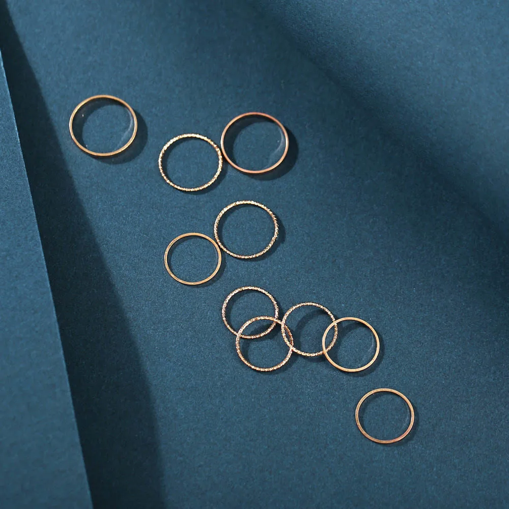 Vente en gros bon marché or et argent plaqué simple cercle 10 PCS Bijoux anneaux