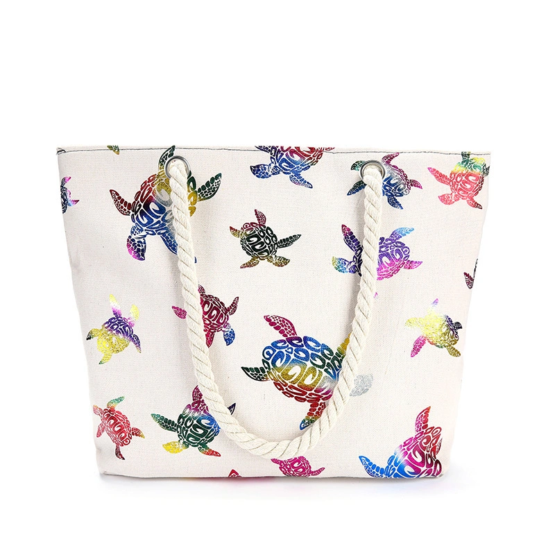 Manufacturer Wholesale/Supplier Sea Turtle Design Selling Printed Girl Single Shoulder Tote Canvas Beach Bag with Rope Handle