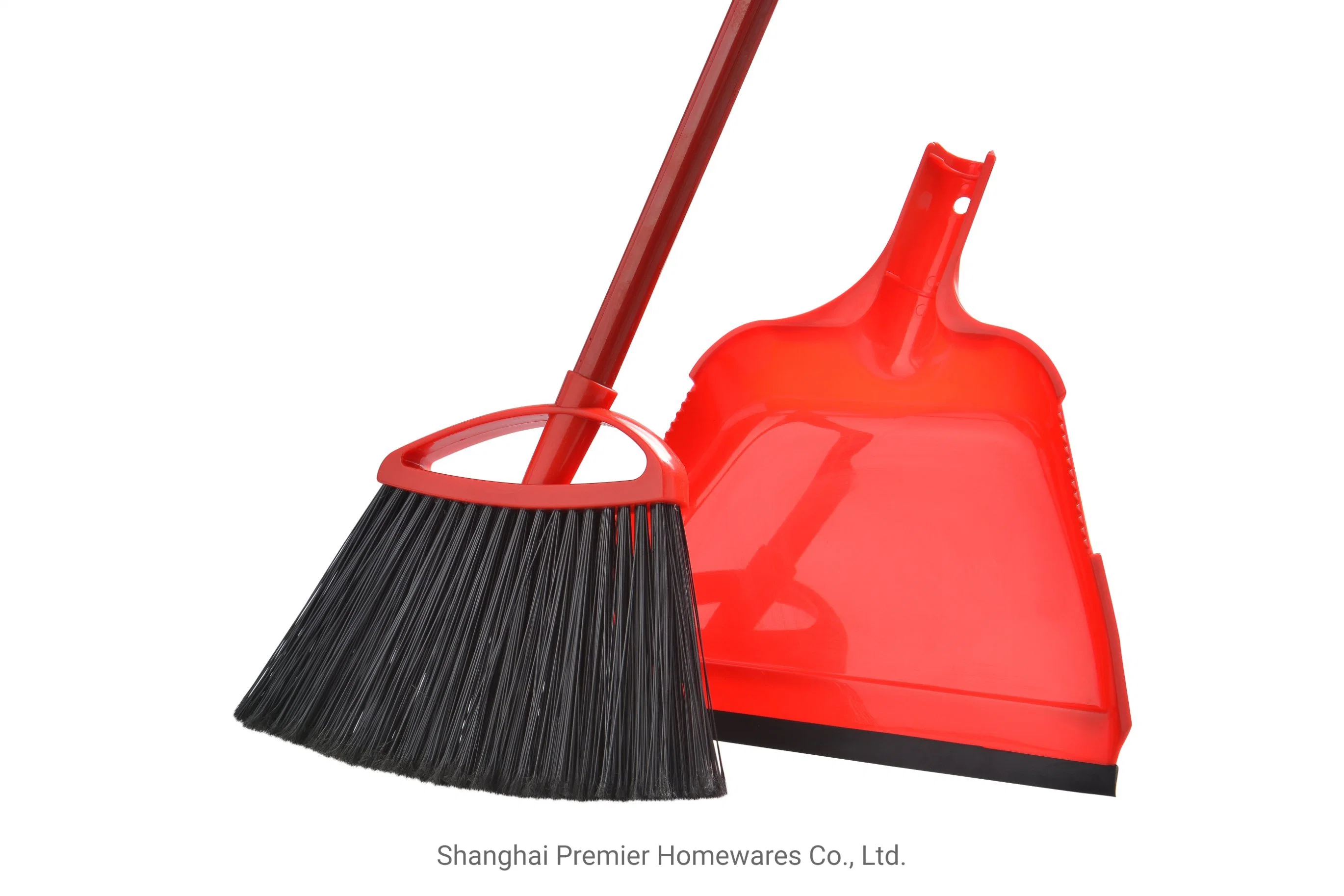 Angle Broom and Clip-on Dustpan Set, Slim Hand Broom Handle 48 Inches Tall, Clip on Dust Pan with Low Edge Rubber Lip