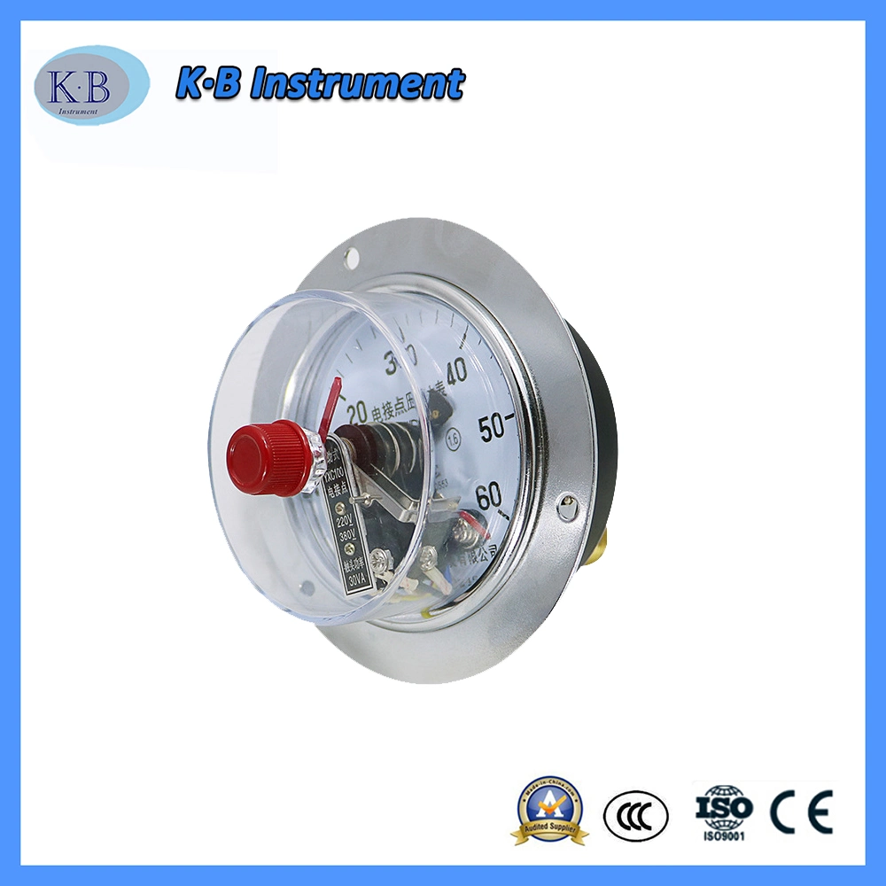 100mm Chroming Electric Contact Pressure Gauge Back Type with Flange Vacuum Gauge