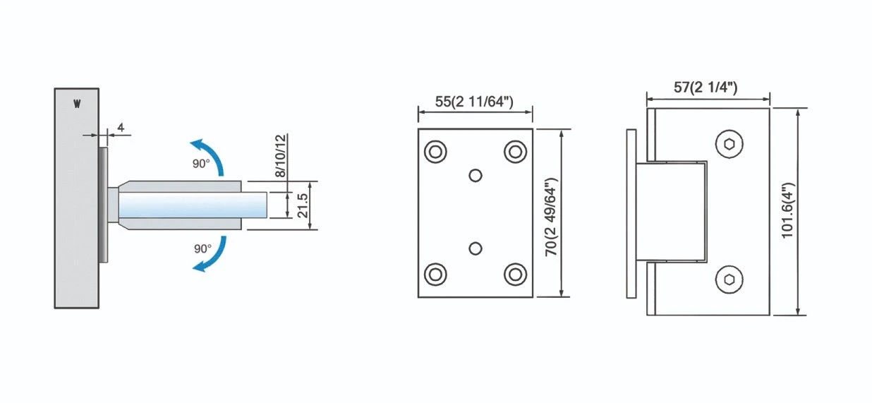 Professional Hinge Design Square-Shaped Shower Hinge for Shower Enclosure