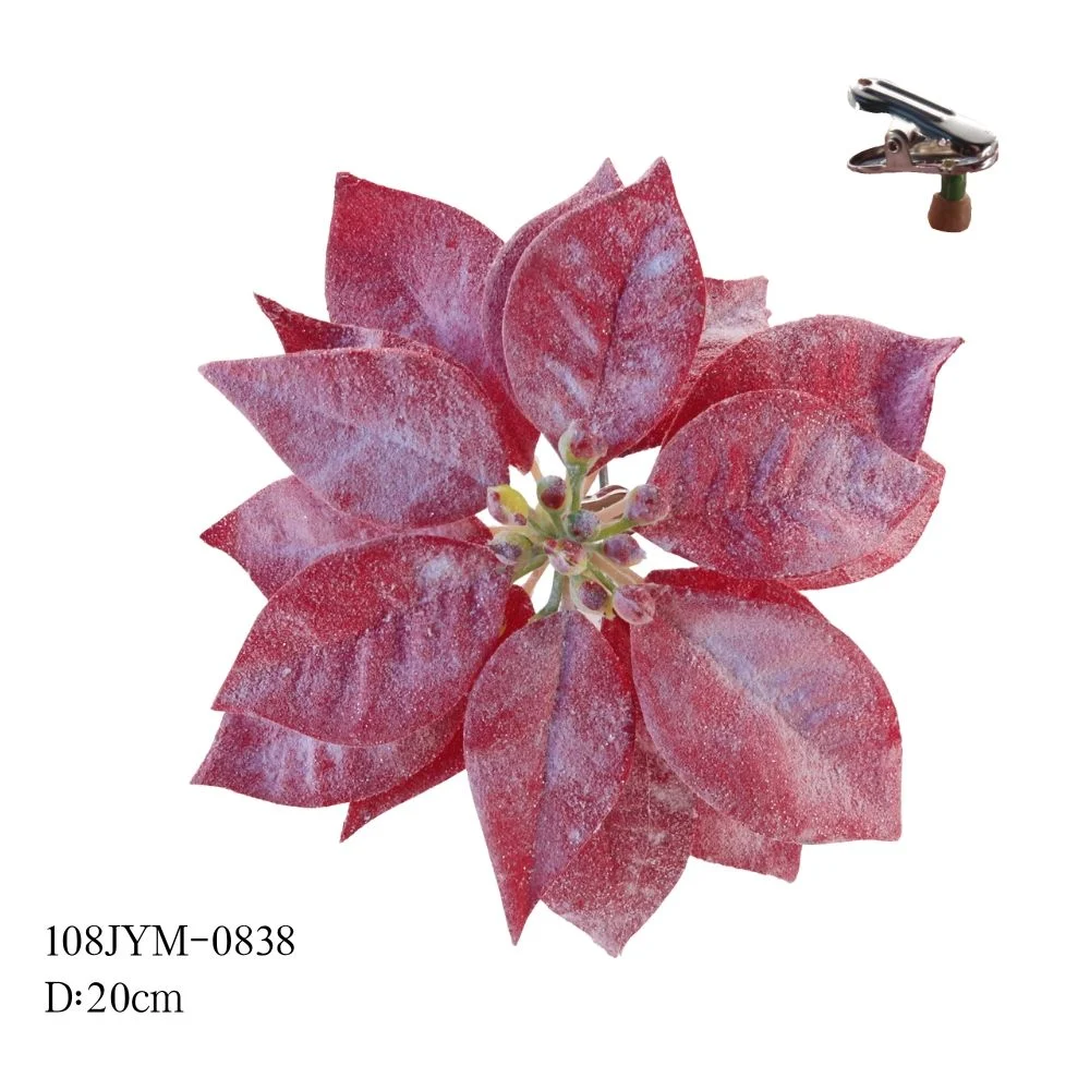 Wholesale/Supplier Products Artificial Flower Artificial Poinsettia Heads with Clip Christmas Gift Poinsettia Flower