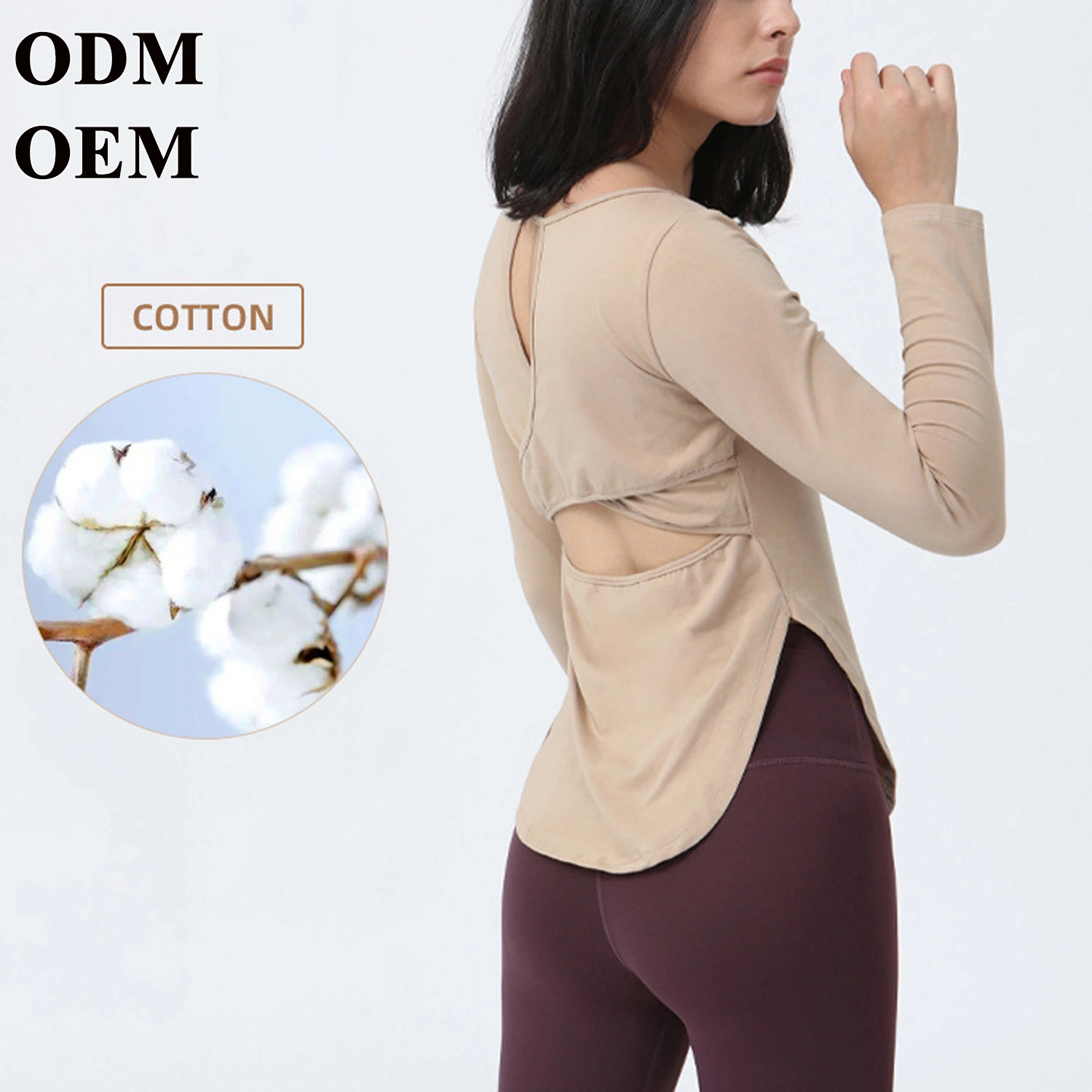 Damen Baumwoll Langarm Workout Shirts Open Back Yoga Tops Klassische Sportbekleidung Mit Passform