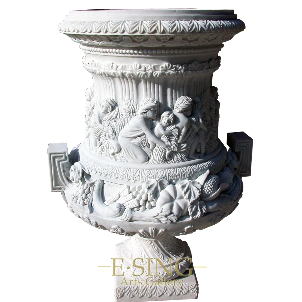 Natural Marble Stone Flower Pot Statue for Garden Decoration