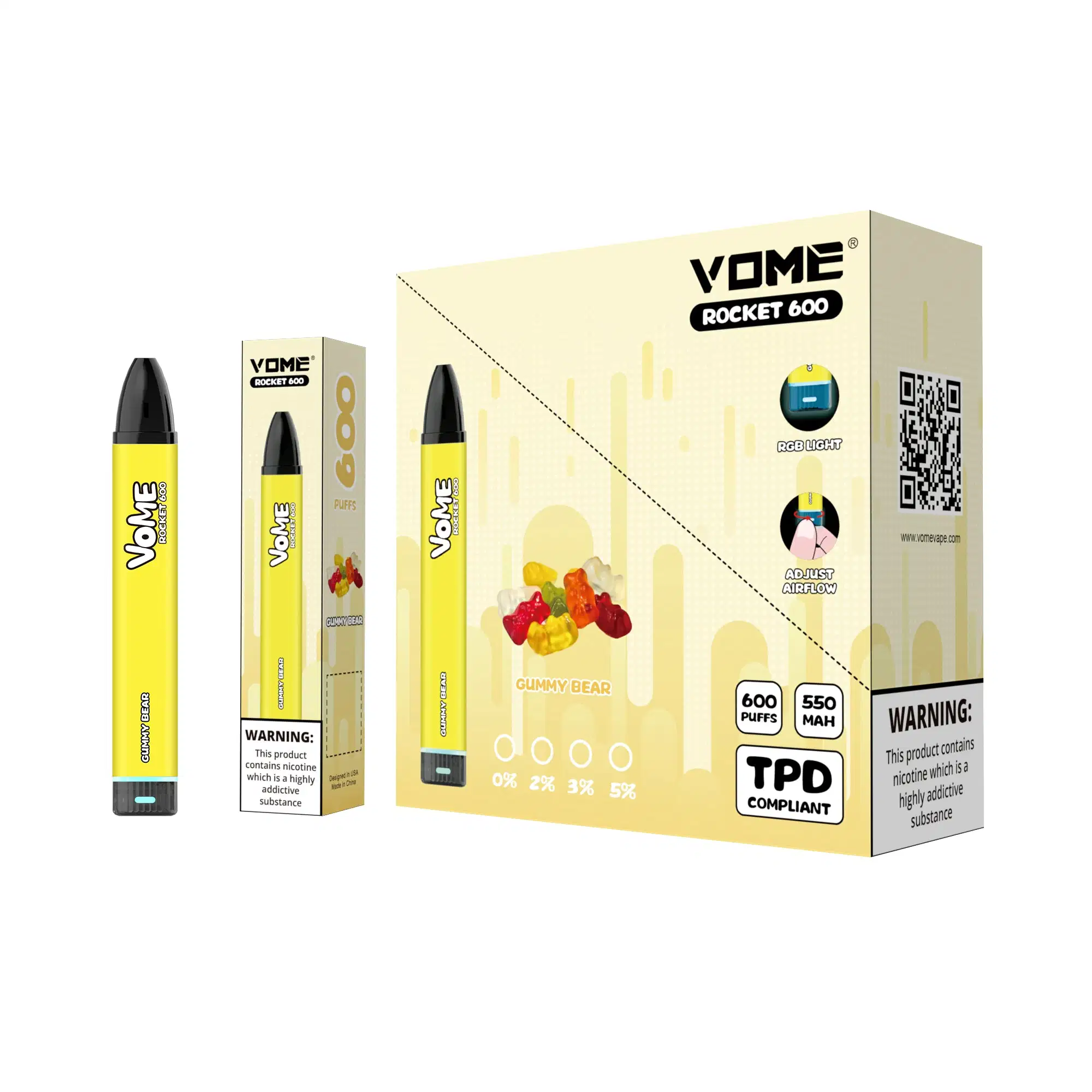 Vome Rocket 600 أطواق التحكم في تدفق الهواء جهاز Vape Pod الذي لا يمكن التخلص منه Tpd