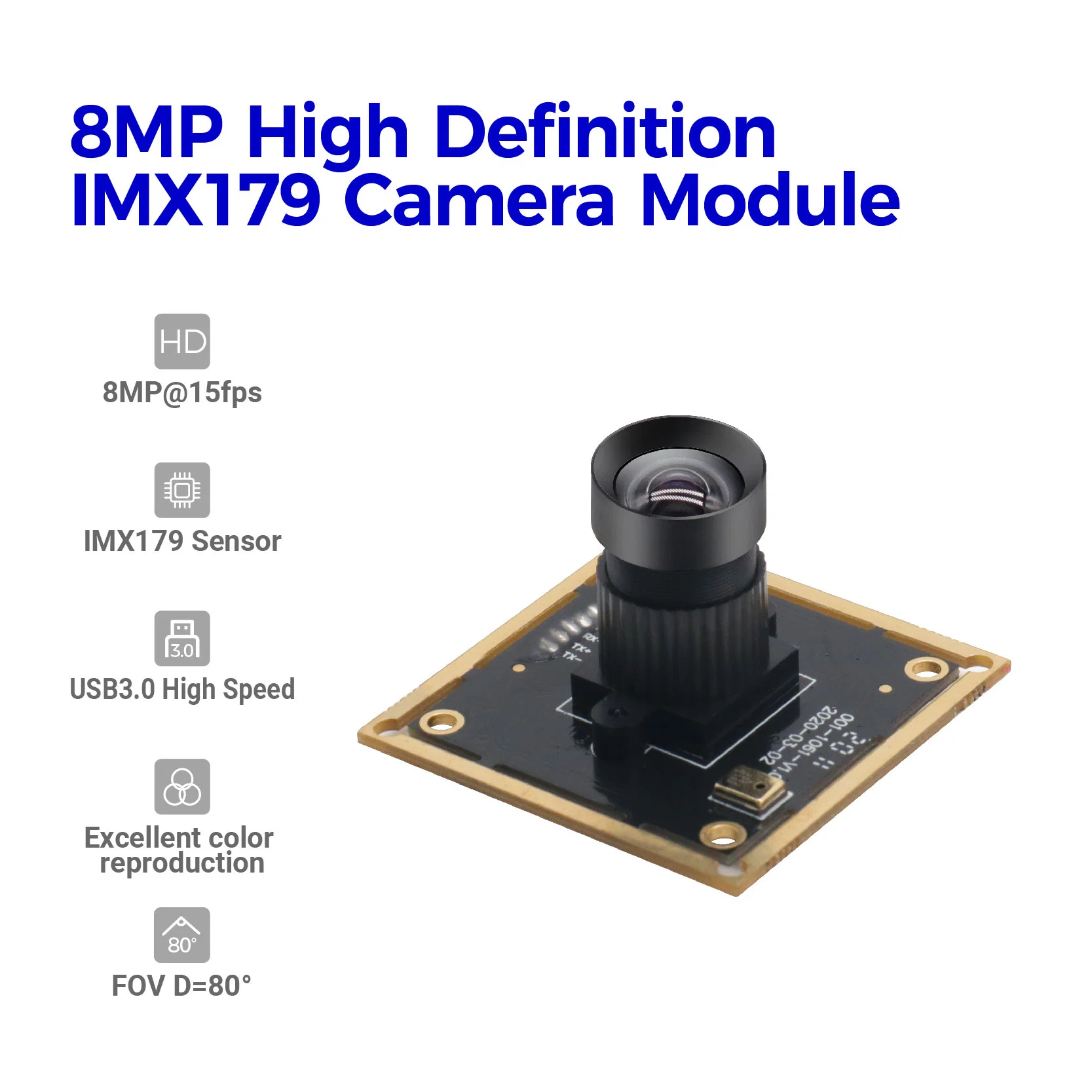 USB3.0 High Speed Data Transmission 3264*2448p 8megapixel Sony Imx179 USB Camera Module