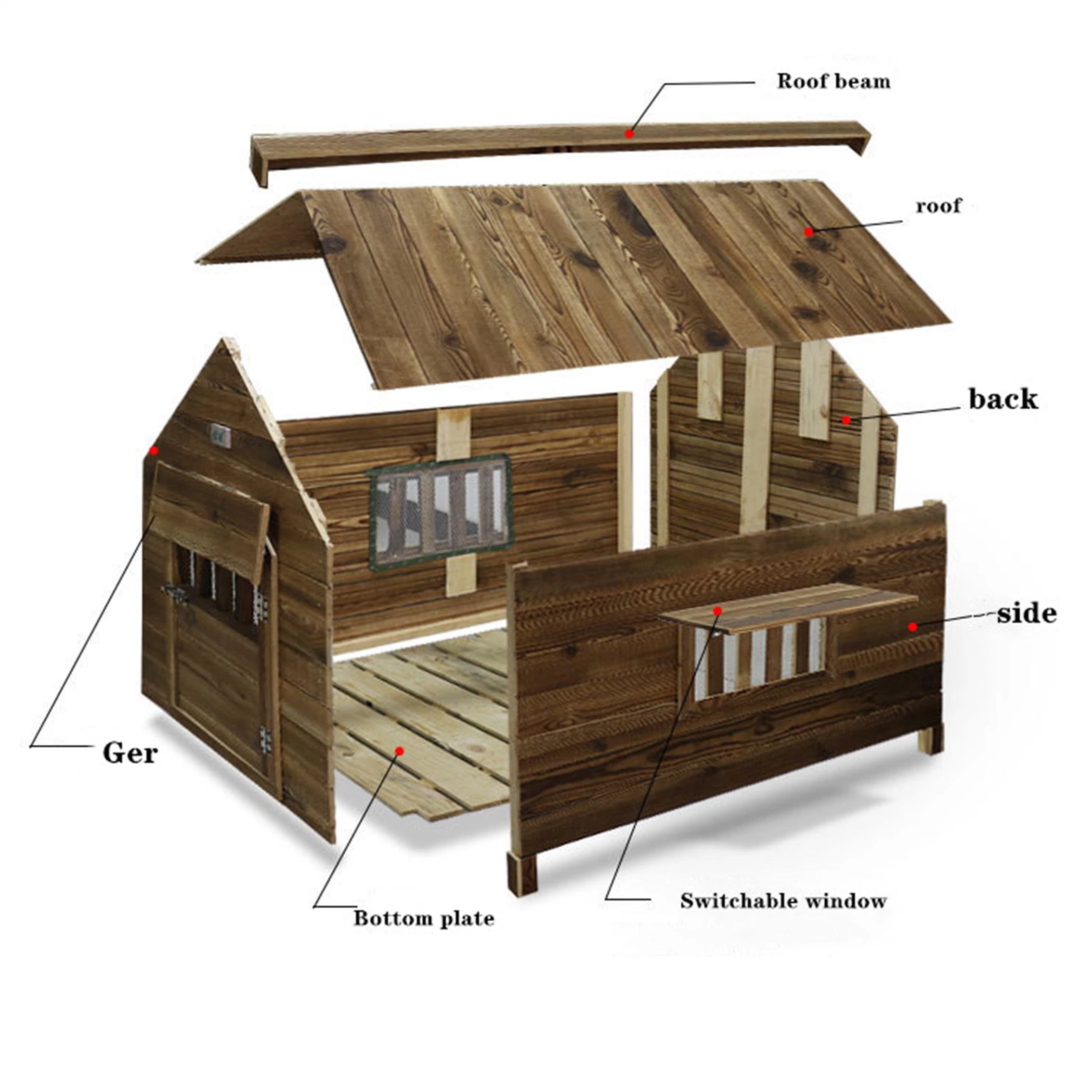 Jaula de perro de madera maciza resistente al agua, carbonizada y anticorrosiva, para uso en exteriores e interiores, casa de perro de madera maciza, mueble de villa para mascotas Amaw-0127.