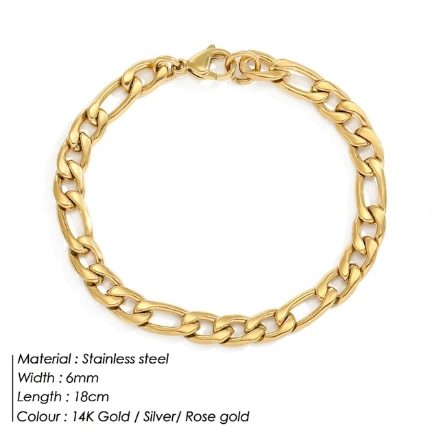 18K Gold Jewelry Fashion Stainless Steel Figaro Chain Bracelets