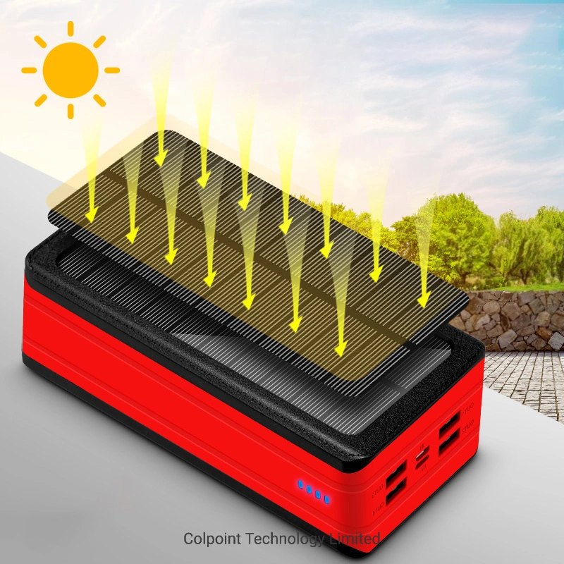 Psooo PS-900 50000mAh External Battery Pack Solar Power Bank with 32-LED Camping Light 4 Output and 2 Input- Black