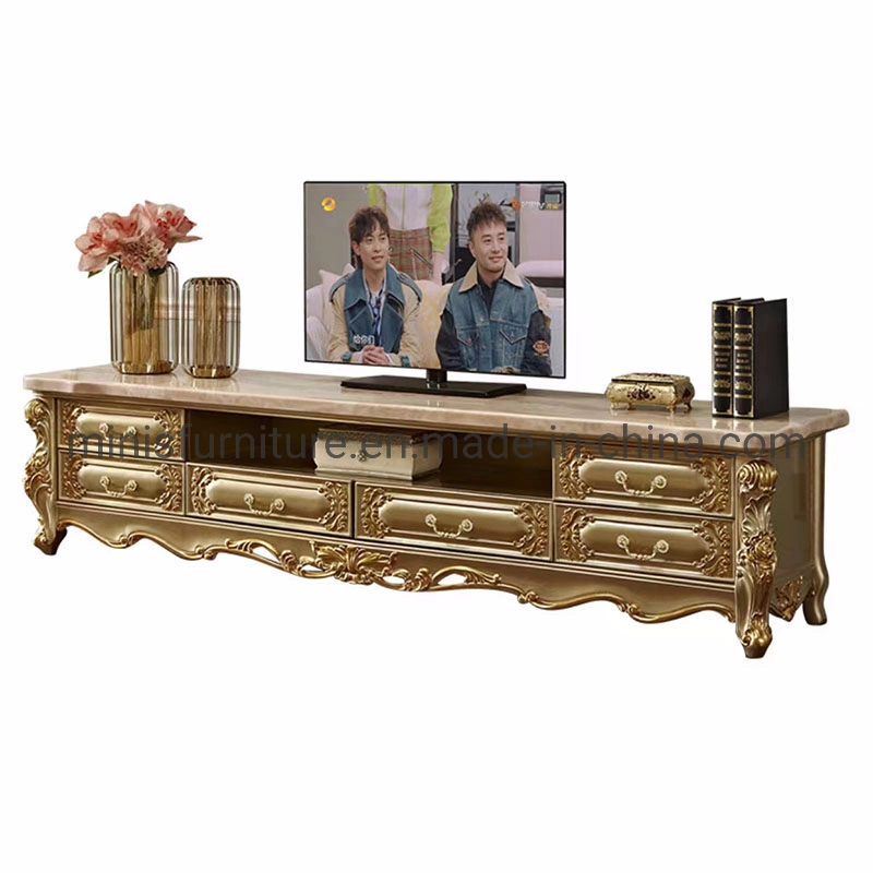 (MN-TS28) Living Room/Hotel Antique Table Furniture Royal Marble Wood Black/Golden TV Stand