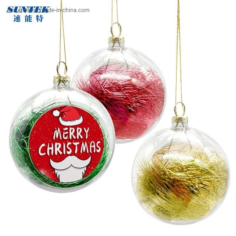 Prosub Sublimation Christmas Ball Personalized Custom Printing 8cm Plastic Clear 2D Christmas Ball Ornaments Sublimation Blank