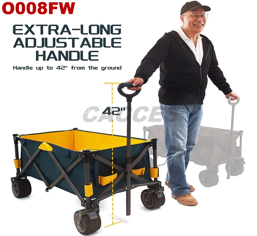 Large Collapsible Folding Wagon Cart Heavy Duty Folding Garden Portable Hand Cart W/7*4 in All-Terrain Beach Sturdy Brake Wheel, Adjustable Handle&Drink Holder