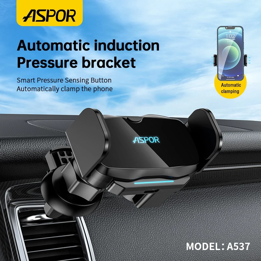 Aspor Newest Design2.5D Glass Screen Aluminum Alloy PVC 360 Degree Rotated Support Typec Charge Foldable Car Holder