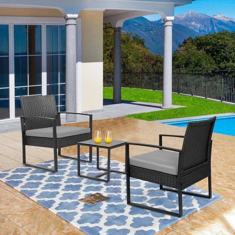 3 Piece Outdoor Bistro Set Garden Furniture Table and Chairs