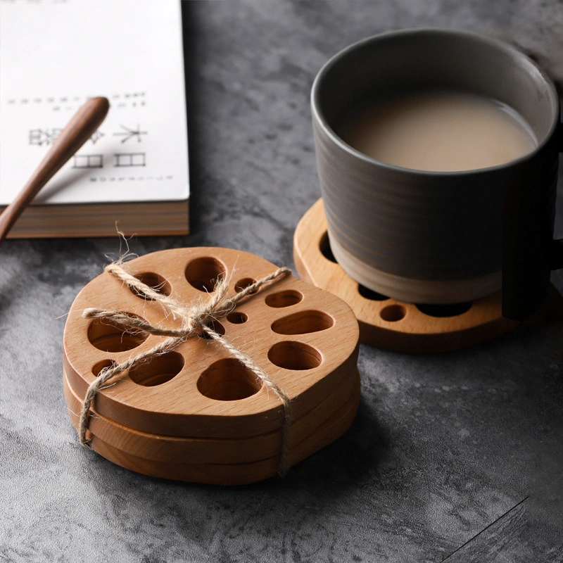 Aveco Kreative Niedliche Anti-Verbrühungs Lotus Holz Tasse Untersetzer Set