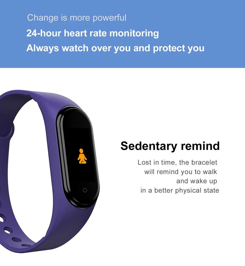 2021 m4 Smart Bracelet Smartphone étanche Msg Moniteur de fréquence cardiaque de notification de la femme Smartwatch Montres bracelet