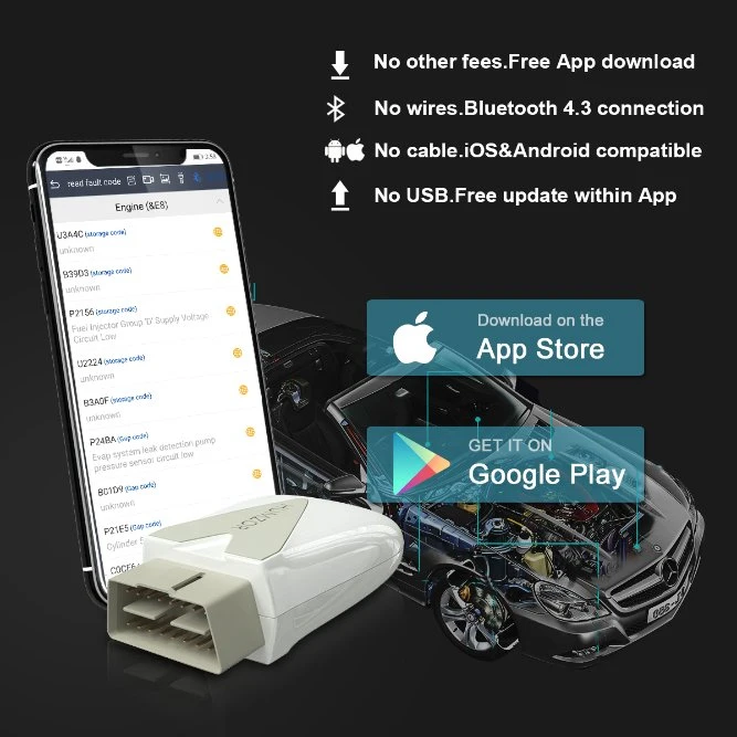 Nexzscan II Auto complète du système de voiture Bluetooth outil de diagnostic OBD2 Numérisation Lecteur de code de voiture pour les véhicules 12V/Android app iPhone IOS