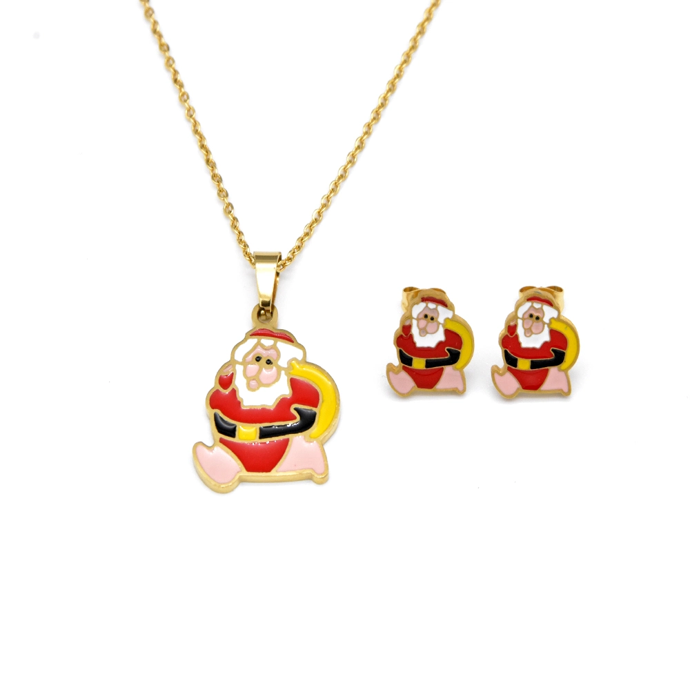 Christmas Collection Santa Claus Necklace and Earrings Claus Enamel Jewelry Set for Christmas Gifts