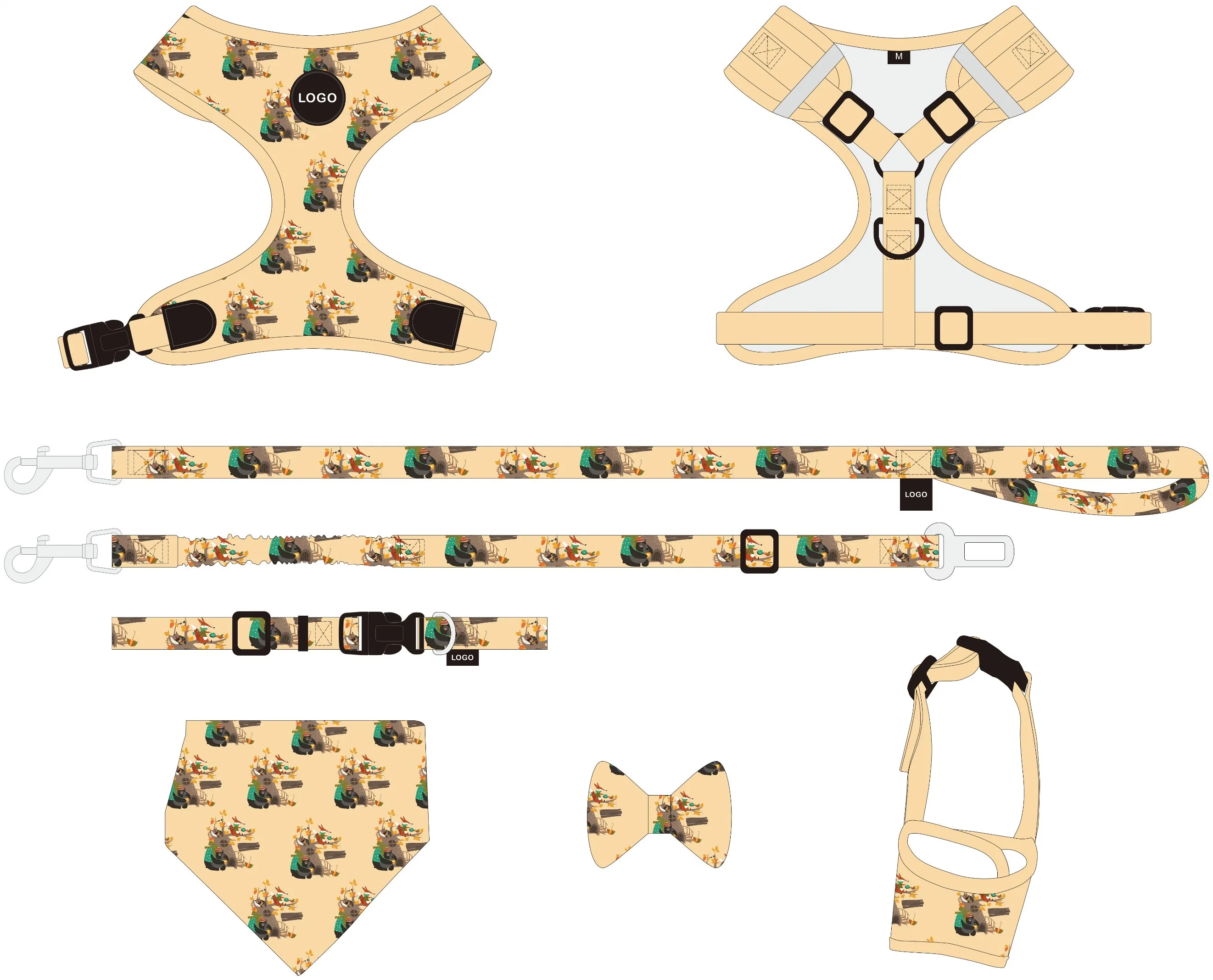 Accessoires pour animaux de compagnie du faisceau de chien Personnalisé 7 en 1 avec un chien en laisse et collier pour chien Sac de crottes de chien au bandana Bow Tie