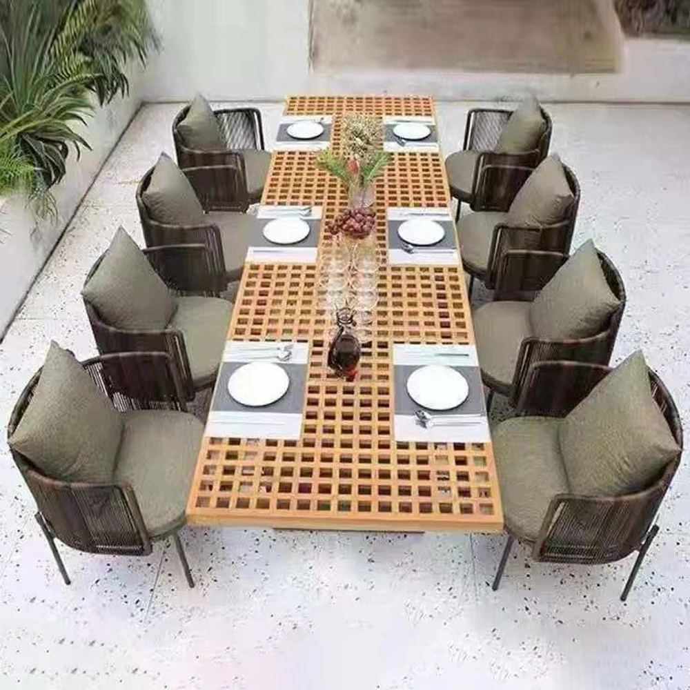 Popular Sectional Patio Promotional Outdoor Garden Rattan Aluminium Dining Table Set Outdoor Furniture