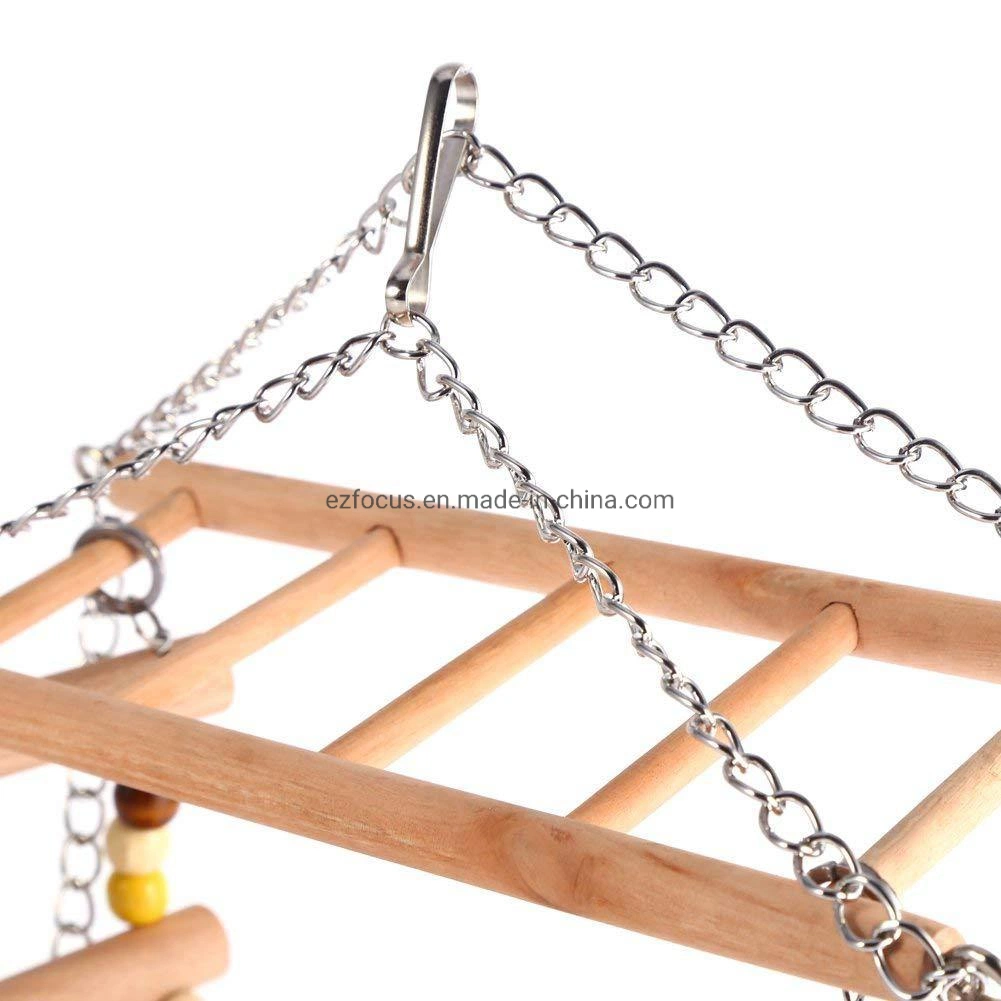 Large Wood Ladder Swing Toy Set with Bell for Bird Parrot Parakeet Cockatiel Conure Cockatoo African Grey Macaw Lovebird Finch Canary Cage Parch Stand Wbb12588