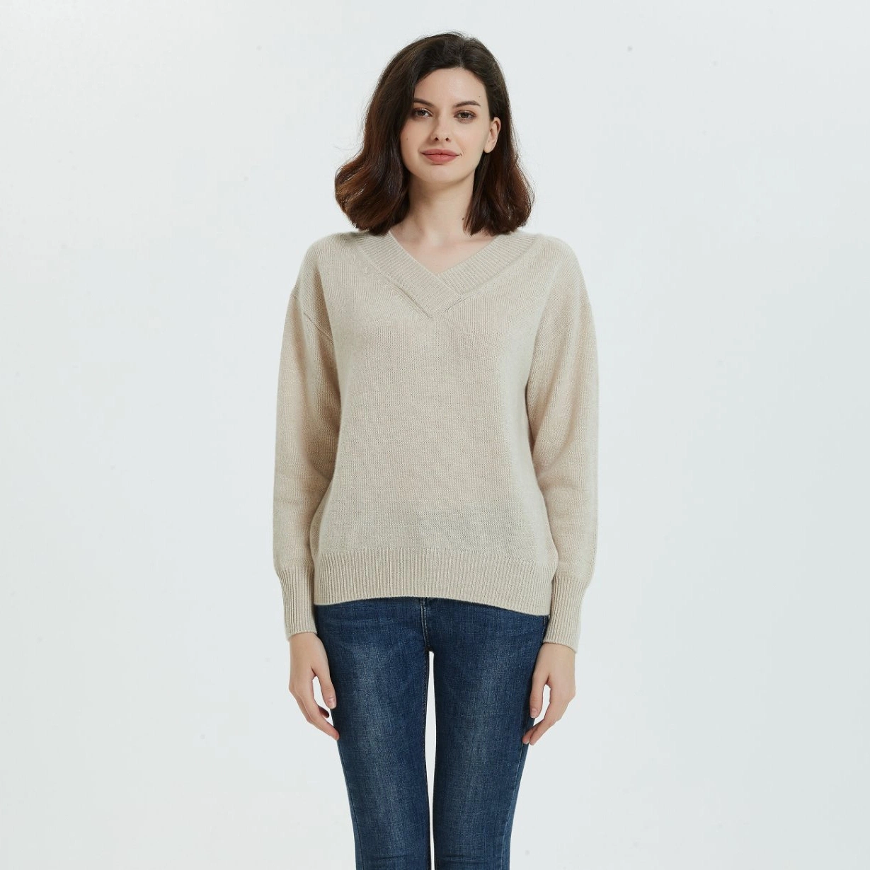 Классический стили 100% кашемира дамы моды V-образный вырез горловины Pullover свитер