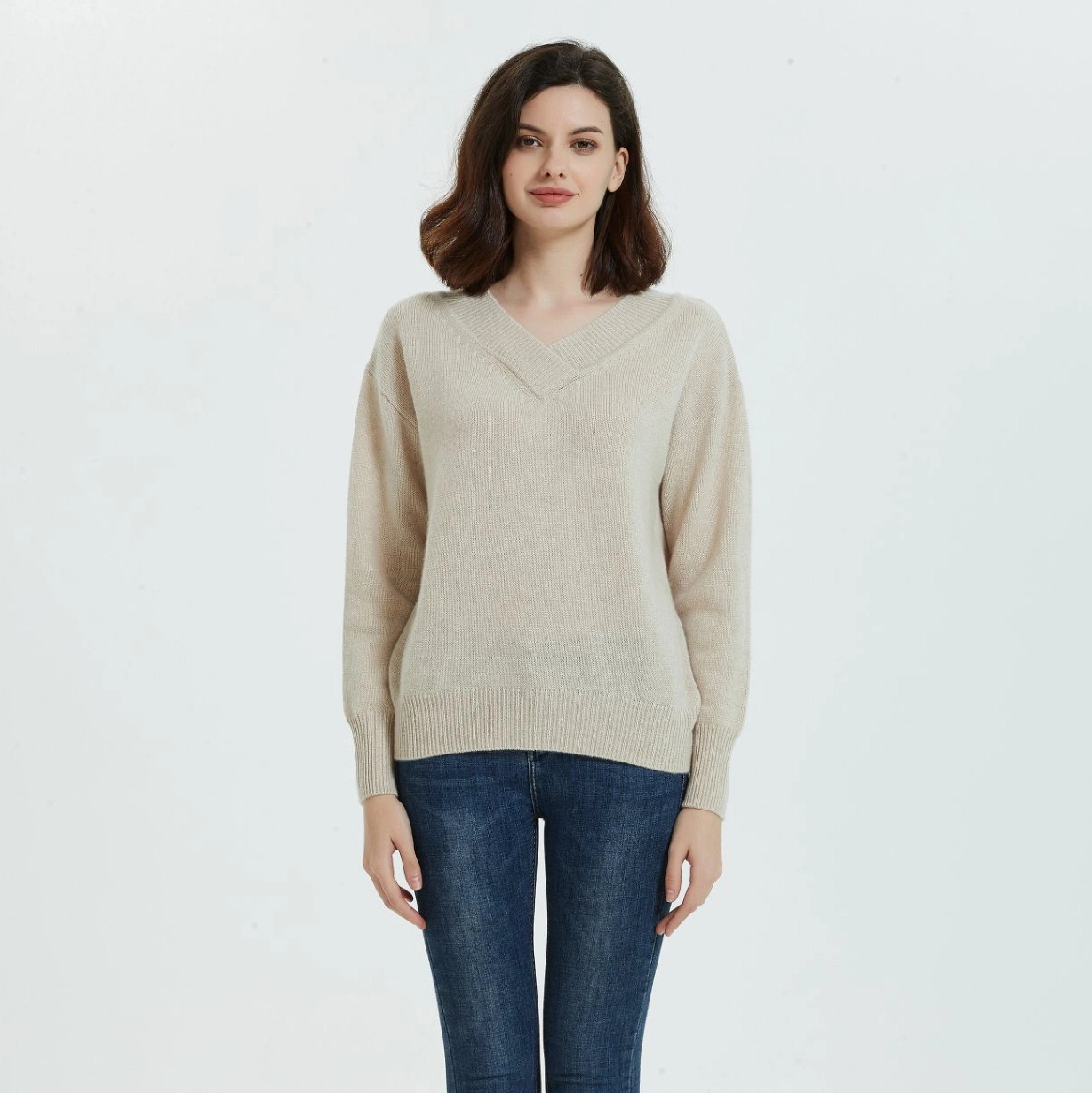 Estilos clásicos 100% Cashmere señoras la moda suéter con cuello en V suéter