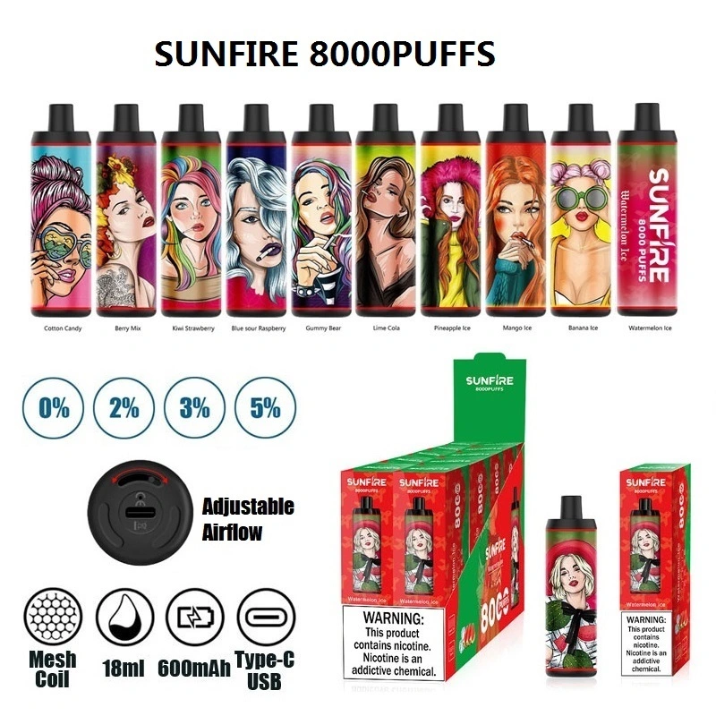 Nuevos populares 8000 inhalaciones de Vape desechable Cigarrillo Electrónico Desechable Pod plumas grandes bocanadas de 18 ml de líquido pulmonar Mayorista de fábrica precargada fumar cigarrillos E