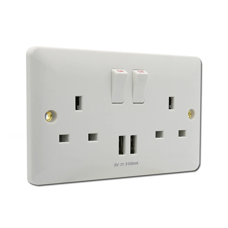 13A 1 Gang Switched Socket with One USB Port Charge Wall Socket