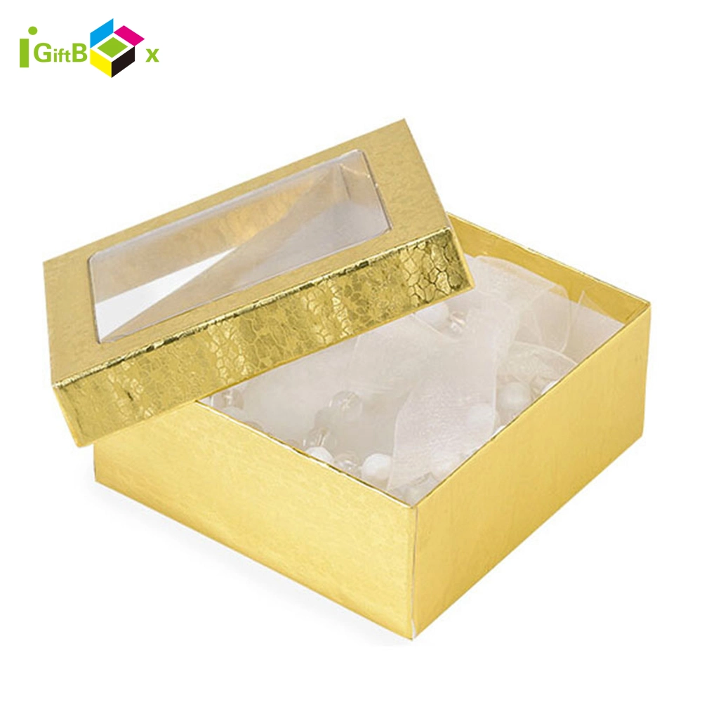 Custom Lid and Base Gift Paper Cardboard Packaging Box with Window Clear Plastic PVC