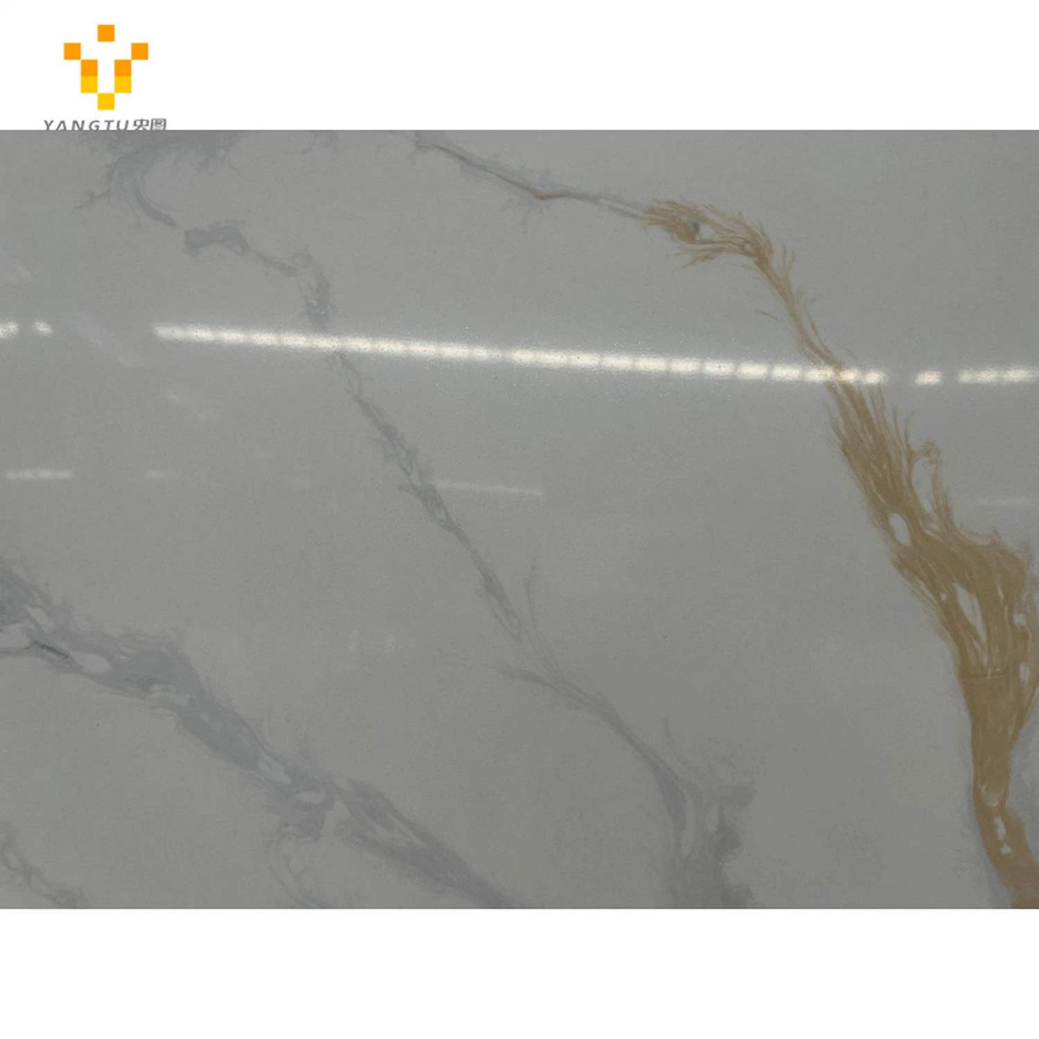 Prefabricated White Quartz Countertop Slab Calacatta Quartz Countertop Light Veins White Modern Kitchen