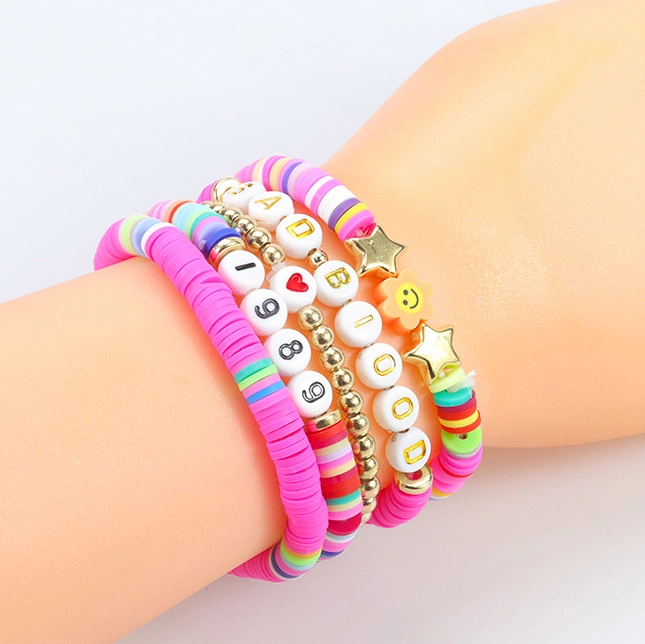 Personalized Jewelry Wholesale/Supplier Explosive Letter Bead Pink Bracelet Polymer Clay Bracelet