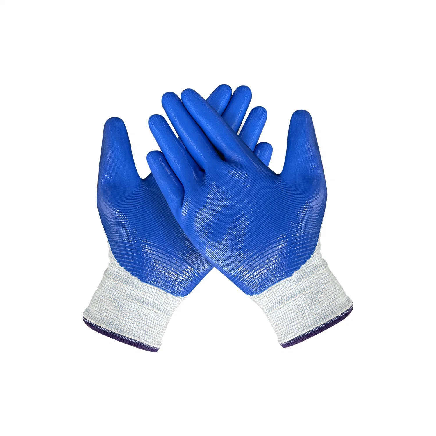 Custom Design 30-70g/Pair En-388CE Blue Nitrile Coated Nylon Knitted Safety Work Gloves