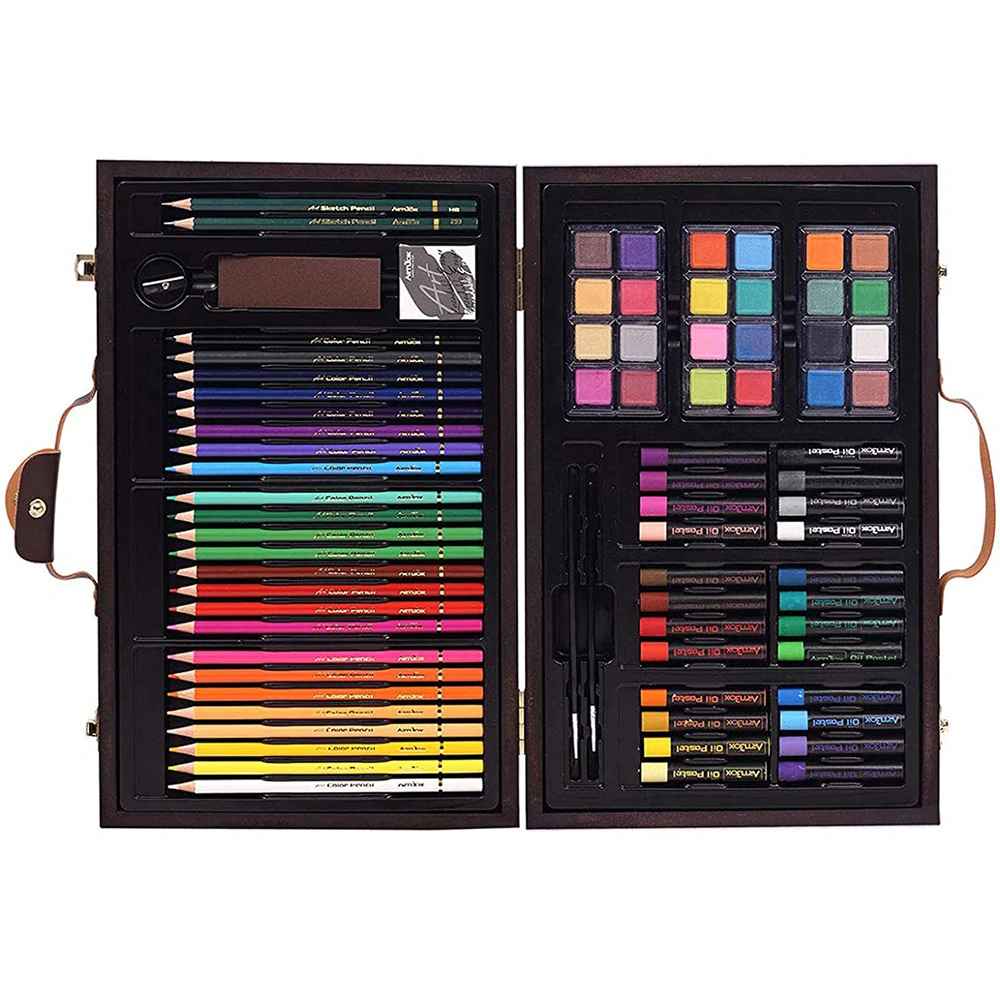 Art Supplies 80PCS Artist Kit Mixed Media Drawing Painting Art Set in Wooden Box