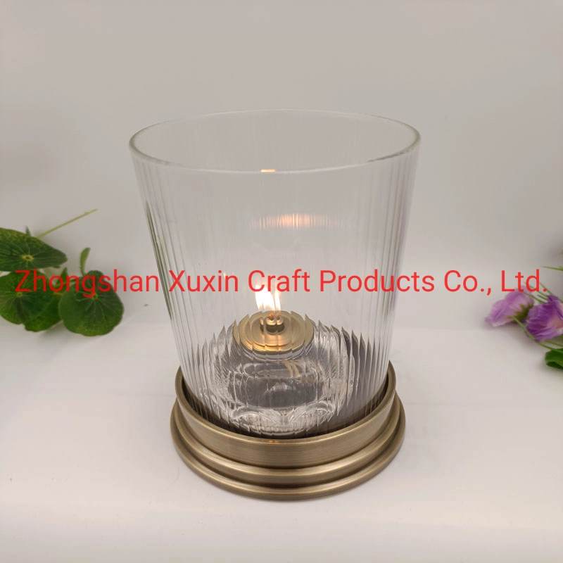 Hardware Metal Candle Holder with Striped Glass Tube