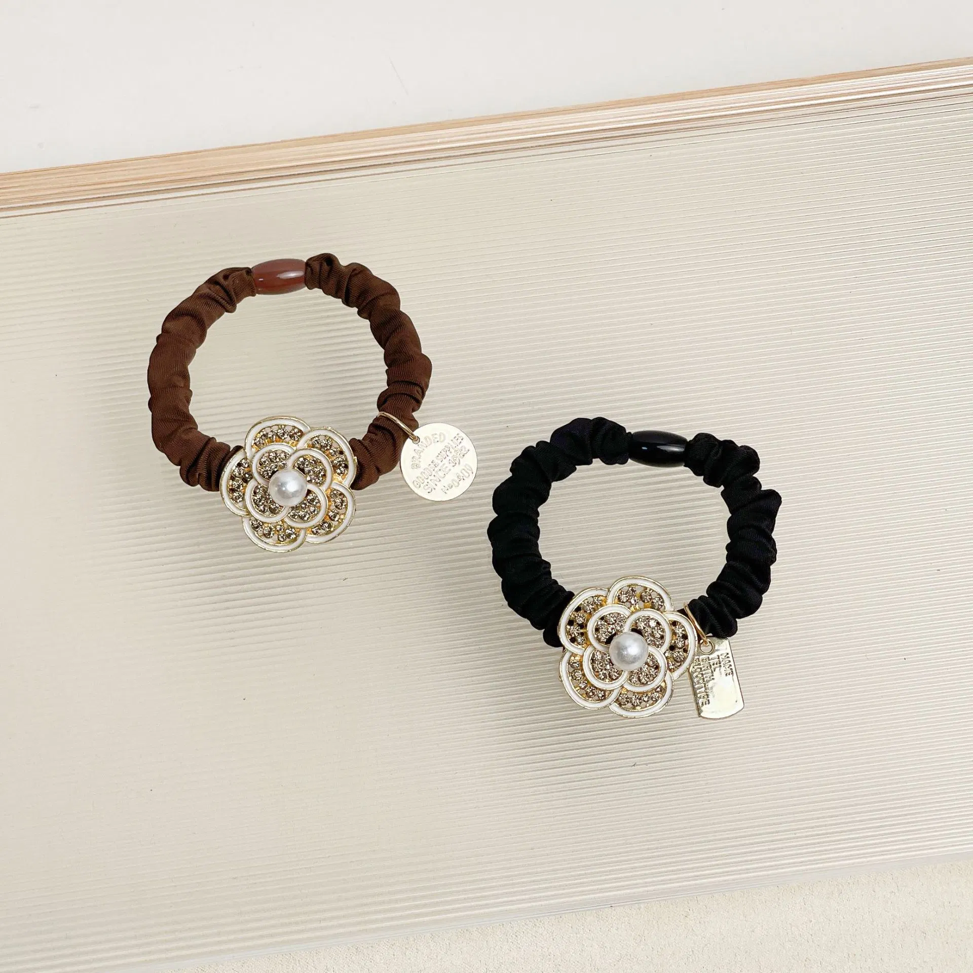 Camellia Pearl Hair Rope Head Rope Rhinestone Fold Hair Band