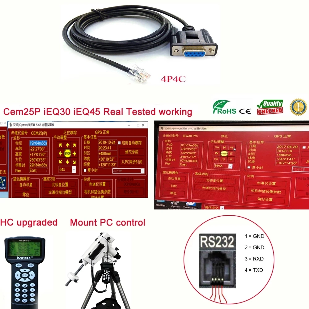 FTDI Chip USB RS232 serie a RJ9 rj10 4p4c para Cable de actualización Ioptron Ieq45 Cem25p Ieq30 PRO cable de control de PC