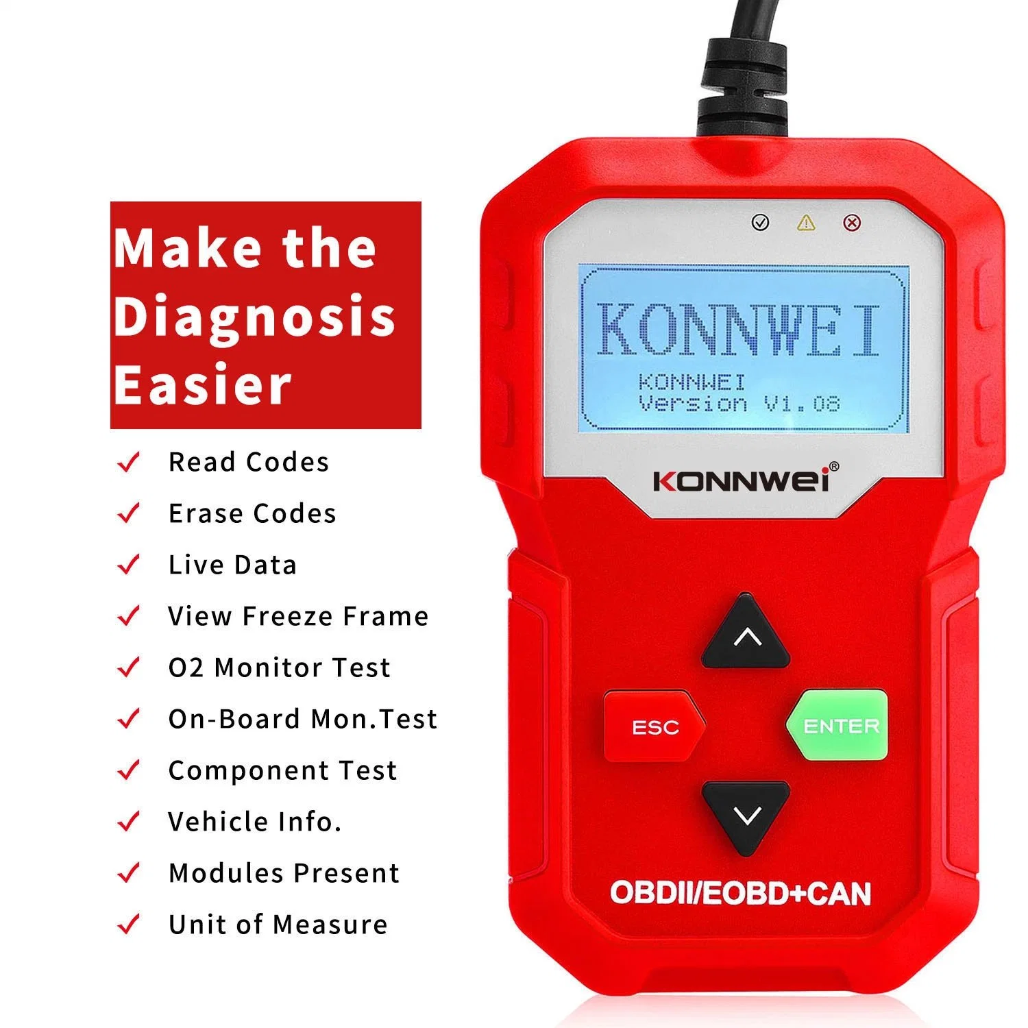 Konnwei OBD2, универсального сканера авто OBD II диагностический код неисправности двигателя автомобиля сканера Reader-Scan прибора
