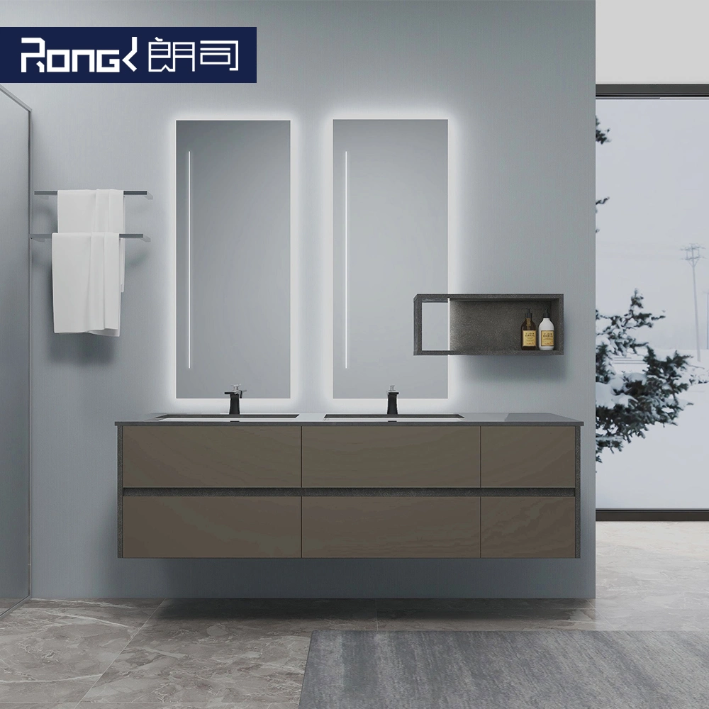 Solid Wood Modern Simple Wall Mountained Combination Bathroom Cabinet