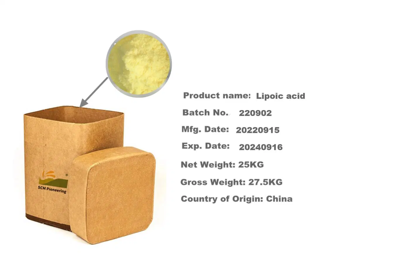 La pureza del antioxidante universal de las materias primas en polvo El Ácido Alfa Lipoico CAS 1077-28-7