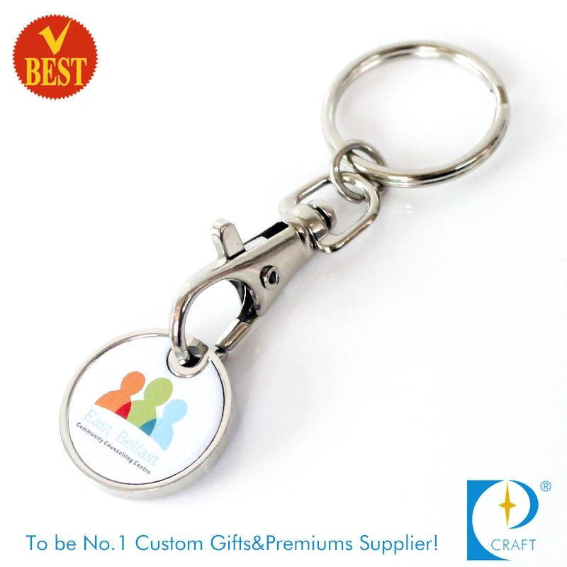 Custom Printed Sticker Metal Enamel Trolley Token Coin Keychain for Supermarket Shopping (KD-284)