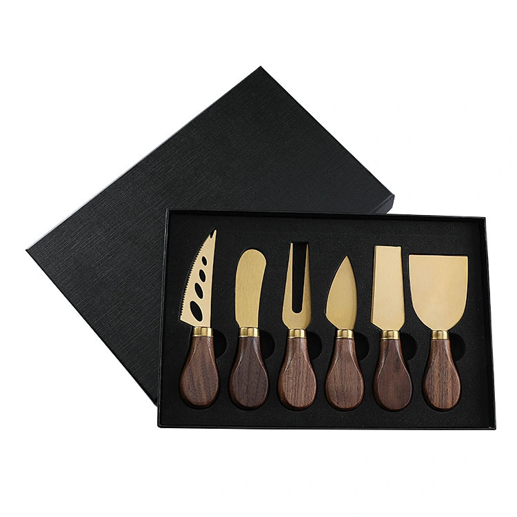 Spatula & Fork Cheese Tool Kit 6 Walnut of Titanium Coating Butter Knife and Cheese Knives Set-Mini