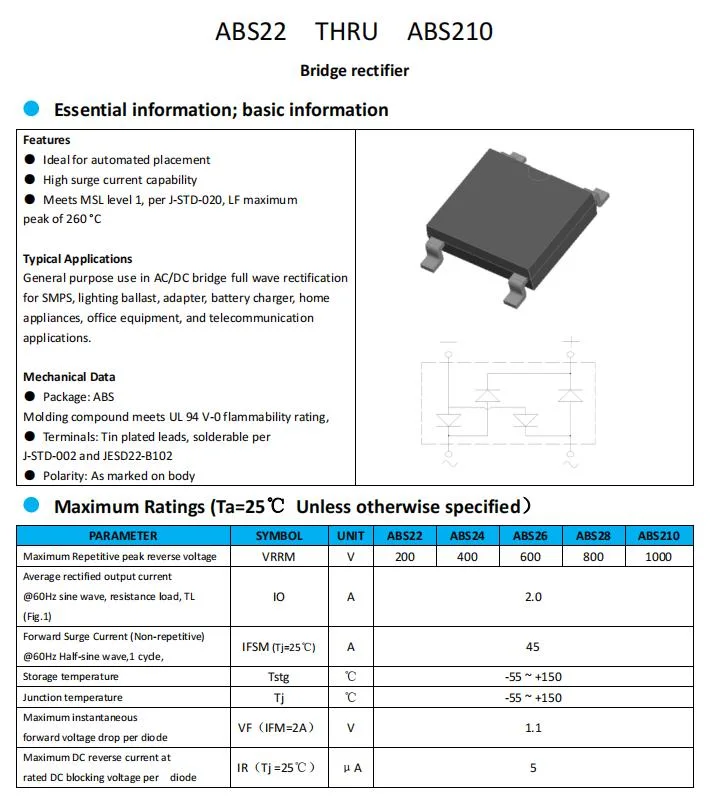 Rectifier Diodes ABS Bridge Rectifier ABS22 Diode