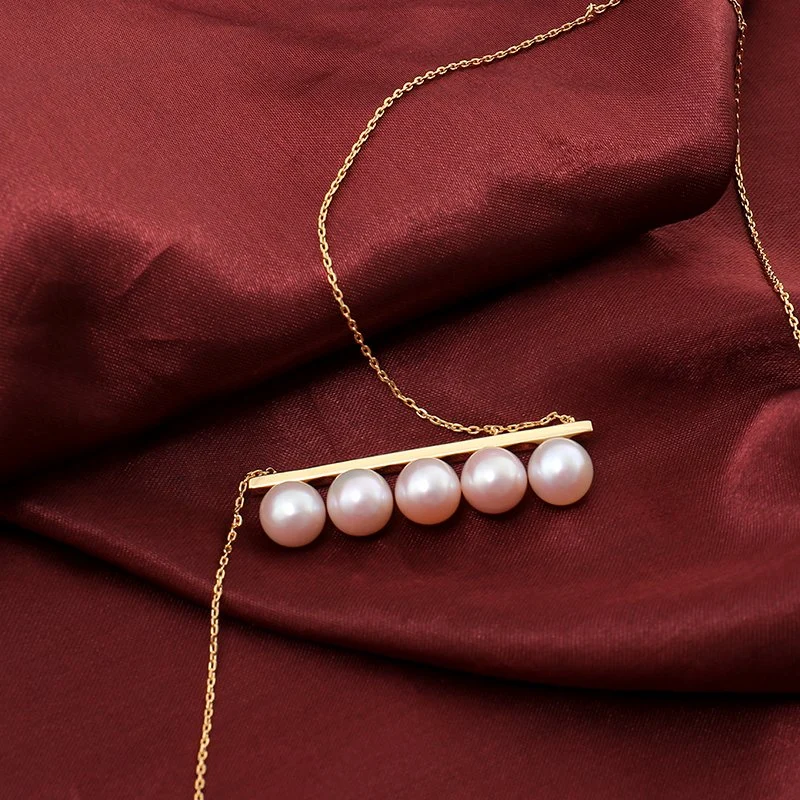 925 Vintage Pearl Necklace with Pink Freshwater Pearl Round for Christmas Promotion Women Gift