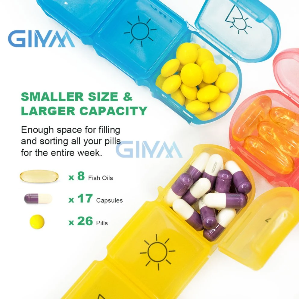 Factory Supply Weekly Pill Box with Clear Plastic Case Travel Pill Organizer