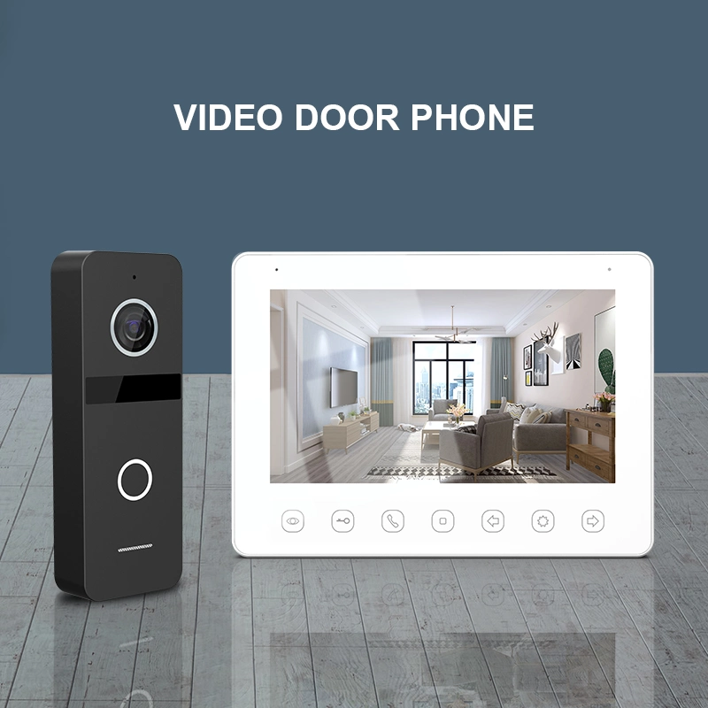 Cabo de 4 7"Vídeo HD Doorphone com botões de toque e Metal Campainha