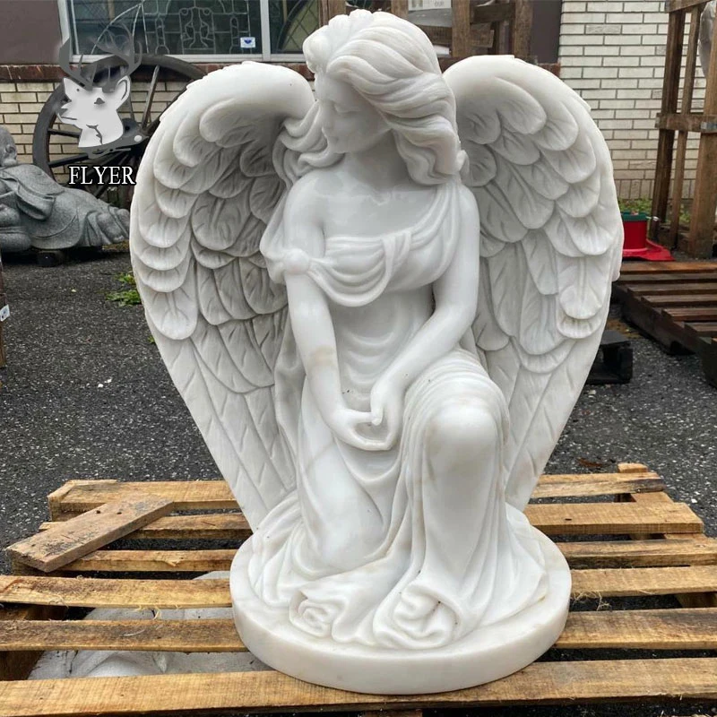 Уличный сад украшение ручной резной Wingged Angel Statue Polished Life Размер Белый мрамор Камень Анхель Статуя